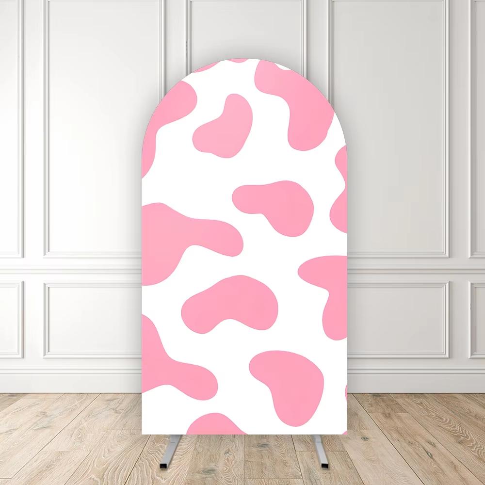 BEPAN Pink cow theme arched column background customizable baby birthday party christening baby shower decoration props stretch fabric