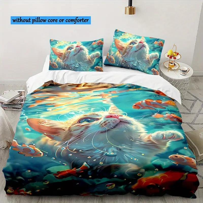 Прекрасный милый кот 3D принт постельное белье уютный пододеяльник кинг, квин, твин, односпальный размер подарок на день рождения для девочки, мальчика, ребенка, украшение спальни