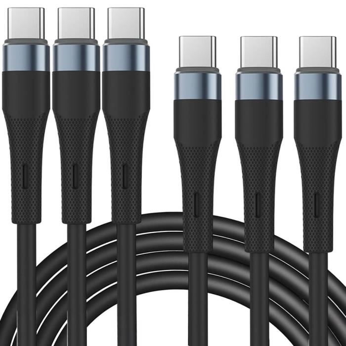 3x Câble USB-C vers USB-C 60W pour Xiaomi 15-14T-14T Pro, Xiaomi 14 Ultra, Xiaomi 13 13T 13T Pro 12-12T - Noir 1M