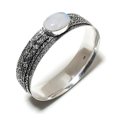Лунный камень Драгоценный камень Серебро 925 пробы Манжета-браслет 7,5"