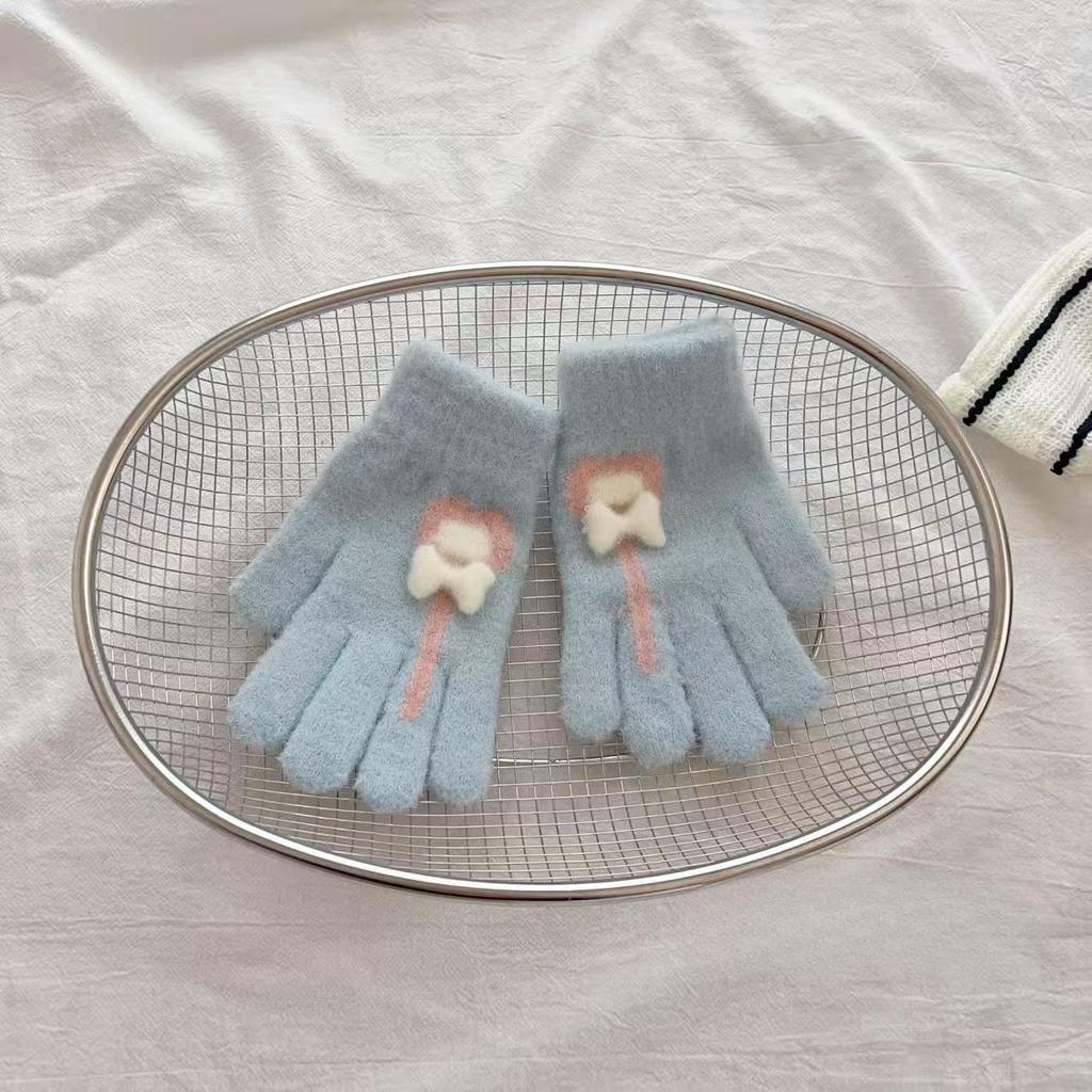 Children's Gloves Autumn and Winter Warm Love Lollipop Five Finger Gloves for Girls with Velvet and Thickening