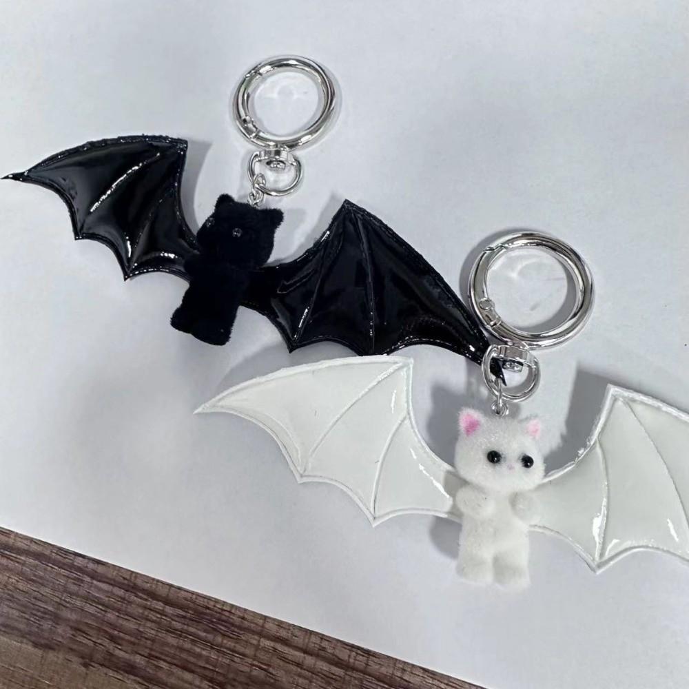 Cute Bat Bear Keyring Y2K Bag Pendant Creative Flocking Bear Doll Keychain Backpack Decor