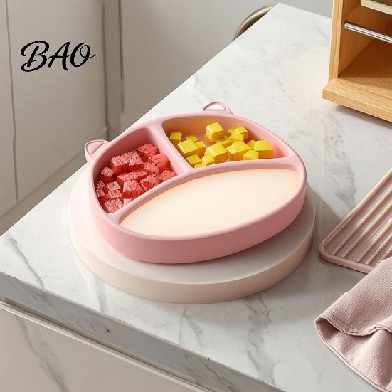 Travel Feeding Plate for Toddlers Silicone Suction Toddlers, Cute Bear Shape Unbreakable Divided BPA Free Infant Supplies Baby Bowl, Non Slip
