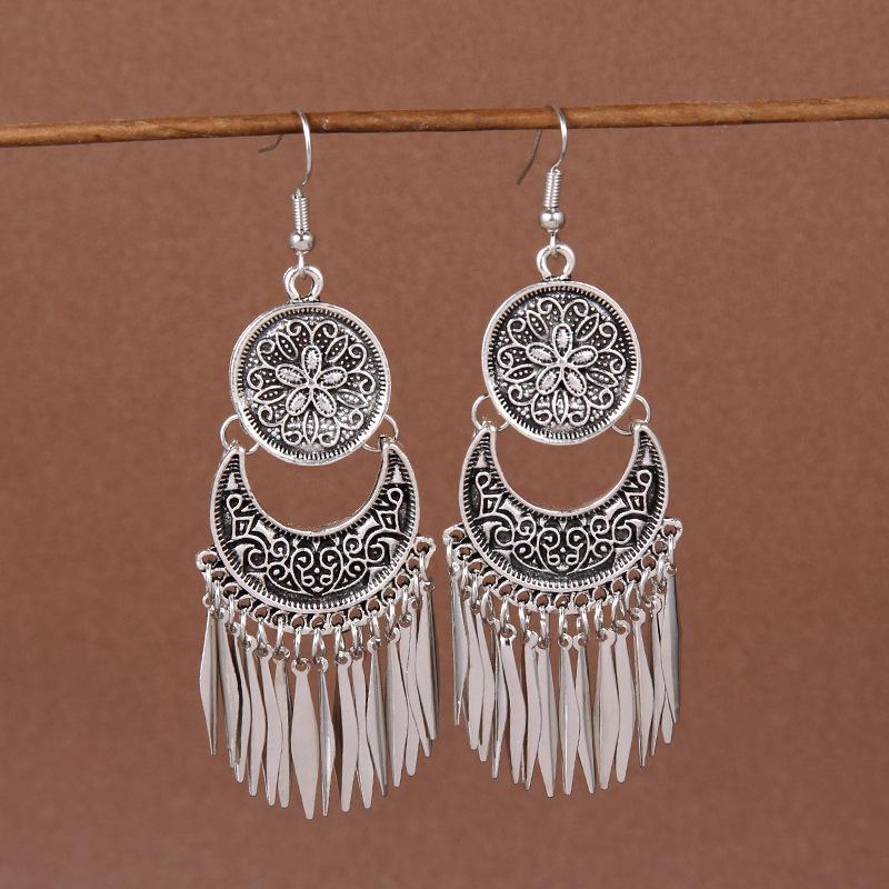 Vintage Chinese Tassel Earrings: Yunnan Dai Style with Tibetan Silver for Women