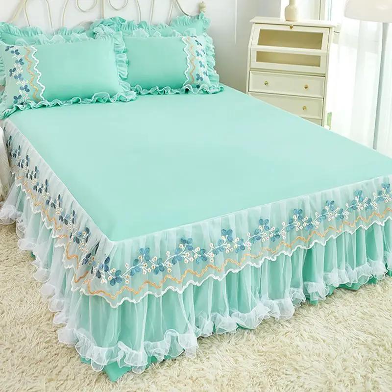 Minimalist Lace Bed Skirt Princess Embroidered Thick Simmons Mattress Cover Anti Slip Protective Home Decor