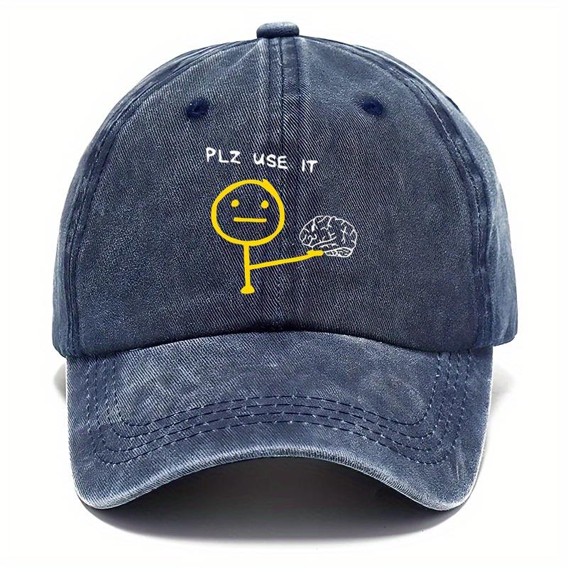 pc Mountain UnisexS Retro Washed Baseball Cap with Small Figure Holding Brain Pattern Logo a Durable Outdoor Cap Suitable for C