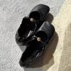 Cowhide Version~ New French Retro Pleated Shallow Mouth Square Head Single Shoes Women's Word with Soft Bottom Flat Mary Jane Shoes