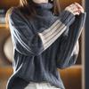 Women Winter Autumn Sweater Turtleneck Neck Protection Long Sleeve Knitted Warm Thick Soft Pullover Color Block Patchwork Lady Sweater