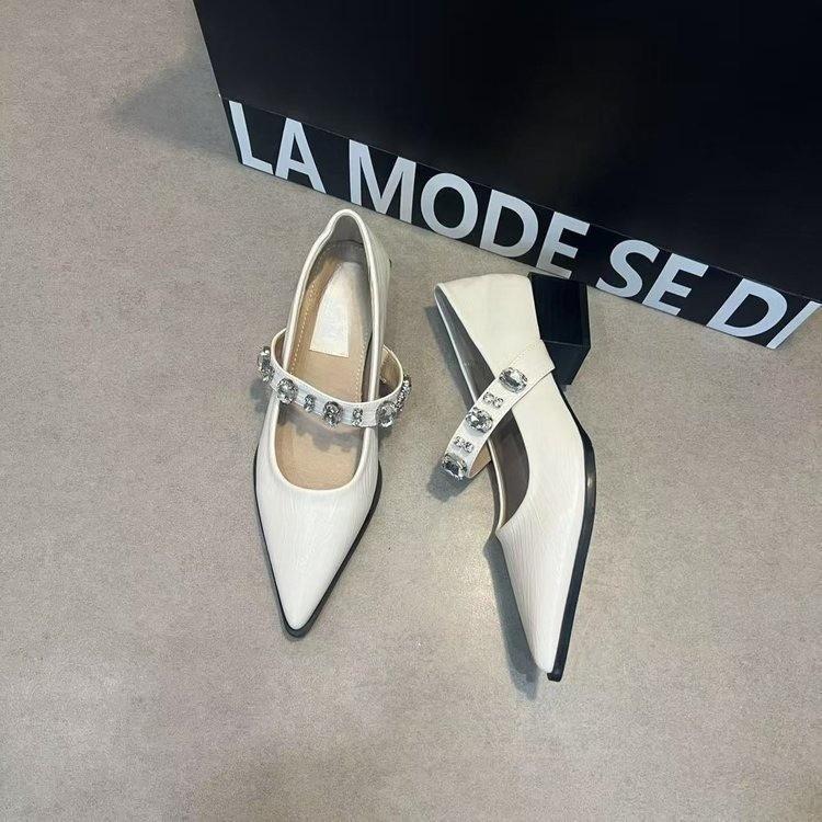 Niche Pointed Single Shoes Women's Spring 2025 New Temperament Light Luxury Thick Heel Rhinestone Word with Mary Jane Shoes
