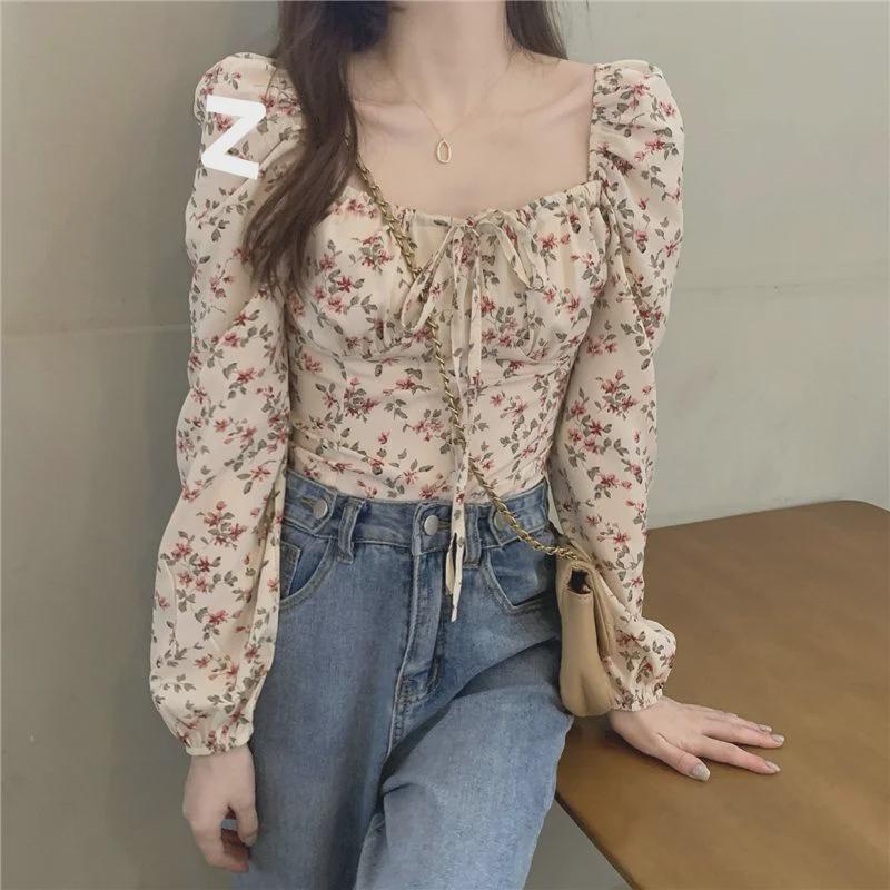 Шикарный топ с длинными рукавами и цветочным принтом для весны и осени