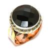 Natural Black Onex Gemstone Two Tone 925 Sterling Silver Jewelry Ring S.8.5 L9Z44