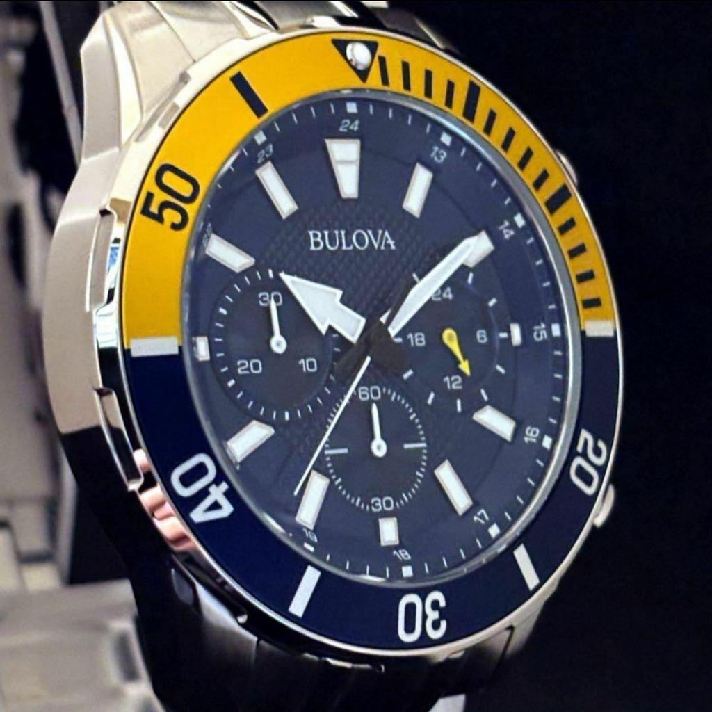 Б/у [BULOVA] Bulova/Мужские часы/Стильные/Хронограф/Крайне редкие/Для мужчин/Желтое золото.Серебристый.Синий цвет/Товар с витрины специальная цена