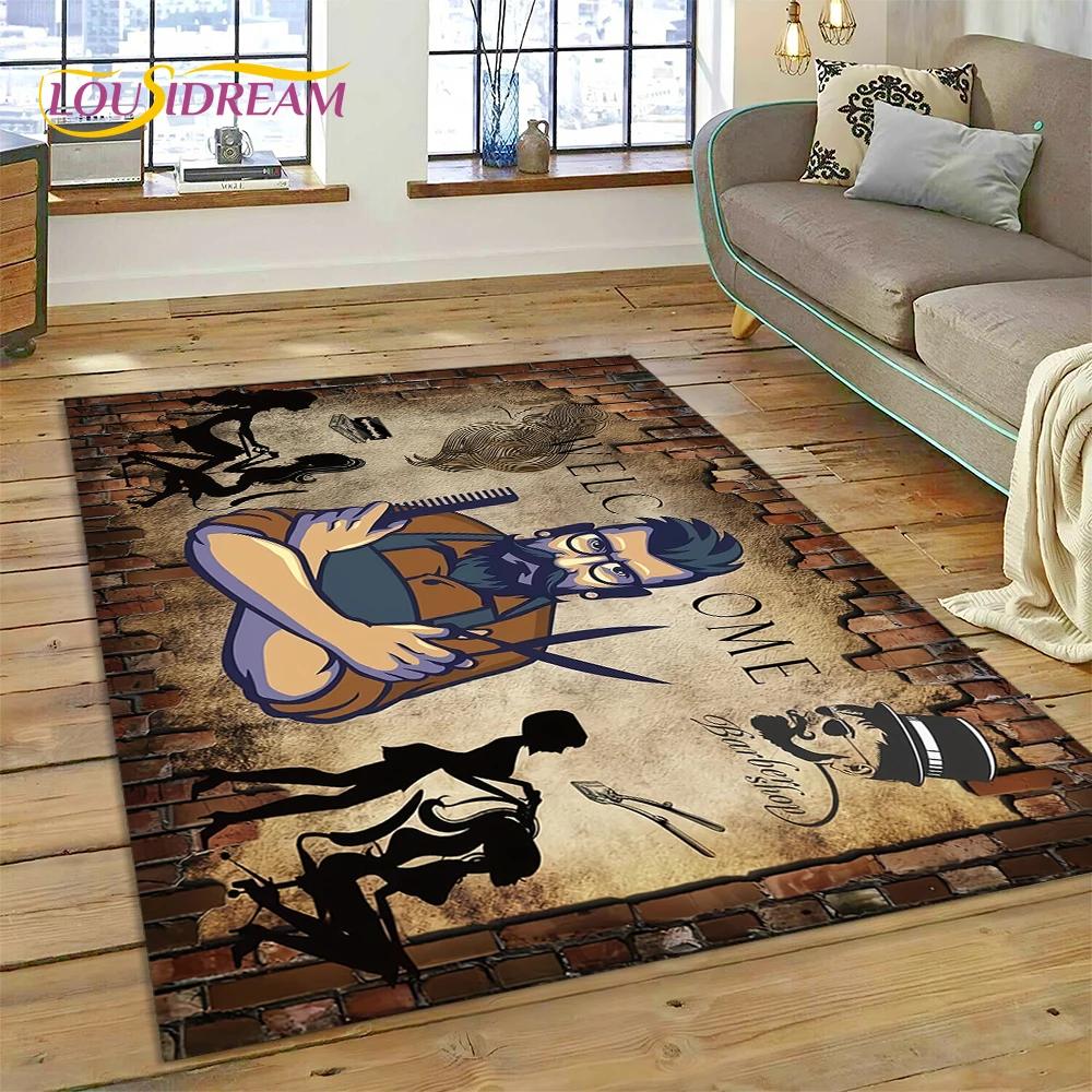 Модный логотип парикмахерской Череп Винтажный ковер-циновка для спальни, гостиной, дома, украшение для дивана, большой игровой коврик для ребенка