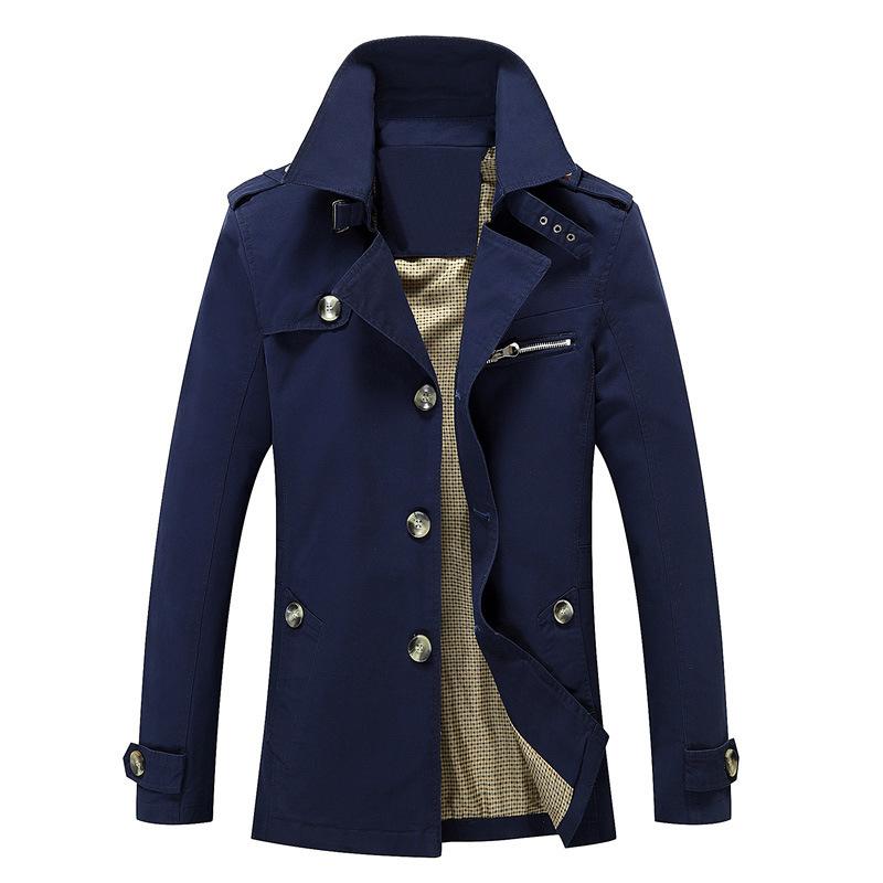 Spring And Autumn Men 'S Pure Cotton Mid -Length Plus Size Casual Trench Coat Parka
