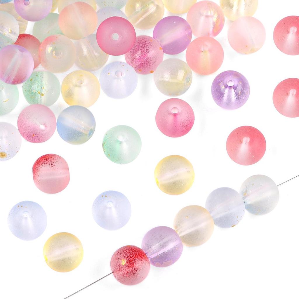 50Pcs 8mm Multicolor Transparent Frosted Glass Loose Beads With Gold Foil For Jewelry Decoration Making DIY Necklace Bracelet Earring