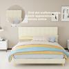 Modern deep beige fabric bed with light luxury plaid soft bag headboard, small-sized master bedroom, second bedroom, mattress size: 160cm × 200cm