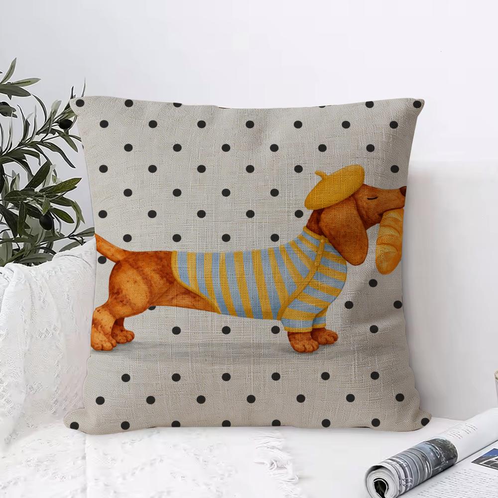 Artistic Dachshund Cushion Cover Eco Linen Pillow Case DoubleSided Print Breathable Durable Hidden Zipper Home Decor Gift