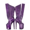 Мода 20 см каблук Женские ботфорты до колена, Фетиш Ботас, Мужские туфли для косплея, Платформы с открытым носком, Боковая молния, Фиолетовый, Индивидуальные цвета