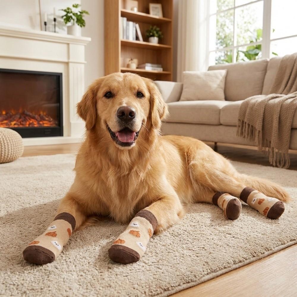 4PCS Breathable Dog Shoes Dirt-Resistant Pet Floor Socks Cute Dog Paw Protector for Dogs Cats