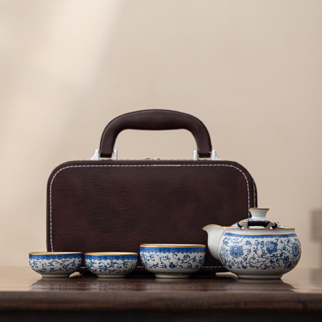 Retro Portable Bottle Hand Grab Pot Travel Outdoor Camping Kuaike Cup Business Car Tea Set High-end Leather Bag Customized Printing