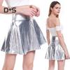 Women Mini Skirt High Waist Glossy Surface A-Line Hem Short Skirt Shiny Stage Show Skater Skirt Party Wear