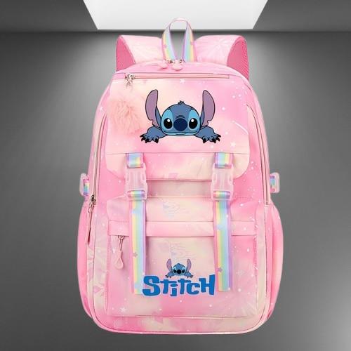 PQKL-party Stitch Printed Backpack 43x29x15cm Adorable Design Large Capacity Pink