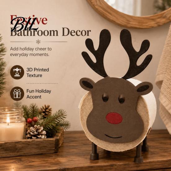 Kitchen Counter Organizer Reindeer Paper Towel Holder, 3D Printed Standing Tissue Dispenser, Retro Xmas Gift for Friends Style Decorative Roll