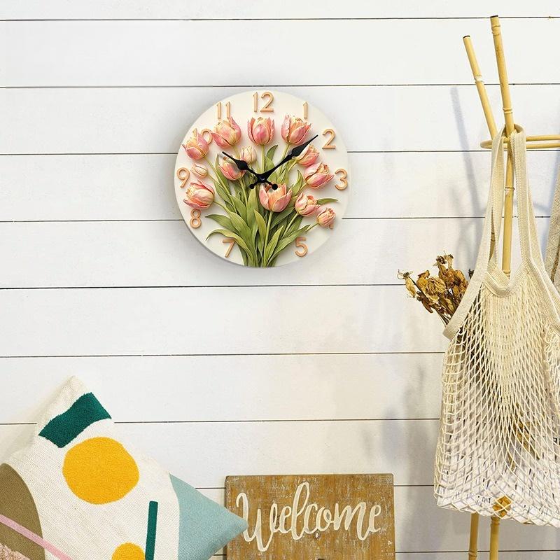 Настенные часы 10 дюймов 2D Цветок Декор для дома Гостиной Большие часы Бесшумные Кварцевые часы Домашнее украшение