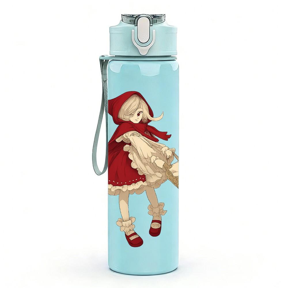 1PC Little Red Riding Hood Cartoon 750ml Color Plastic Sports Water Bottle Leakproof Flip Straw Lid Suitable for Sports Office Home Use