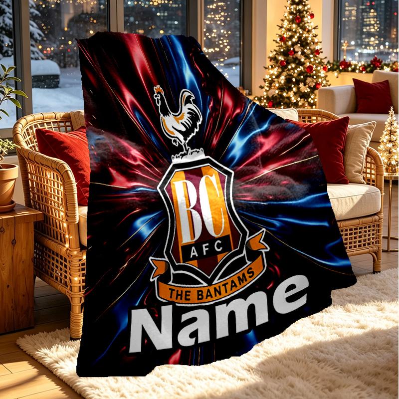 Custom Name Personalized Bradford City AFC Print Blanket, Home Decor, Bedroom, Sofa, Camping, Couch, Gifts for Birthday ChristmasEnthusiasts