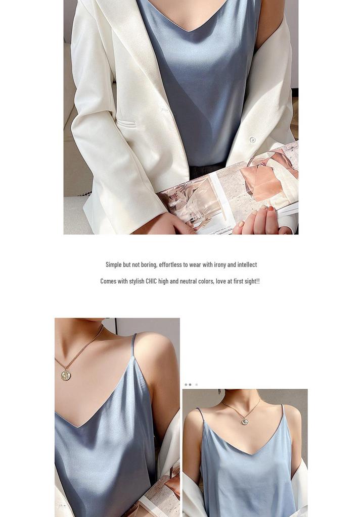 Women's V-neck Ice Silk Camisole Vest - Short Summer Outerwear & Innerwear 2025