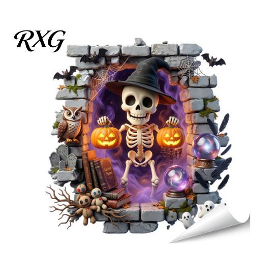 Bat Wall Stickers for Halloween Stickers, 3D Broken Effect with Ghost Skeleton Pumpkin Decals, Self-Adhesive Waterproof Decor Mural Living Room