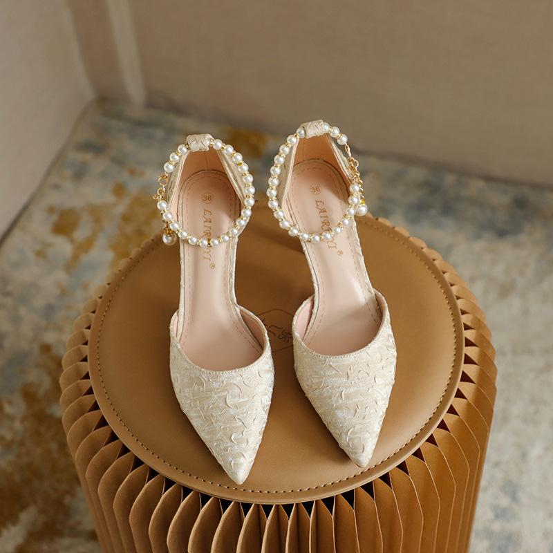 Size31-44 High Quality Women's Pumps Luxury Beaded Stiletto Bridal Wedding Shoes Fashion Single Shoe Banquet Dress Women Sandals