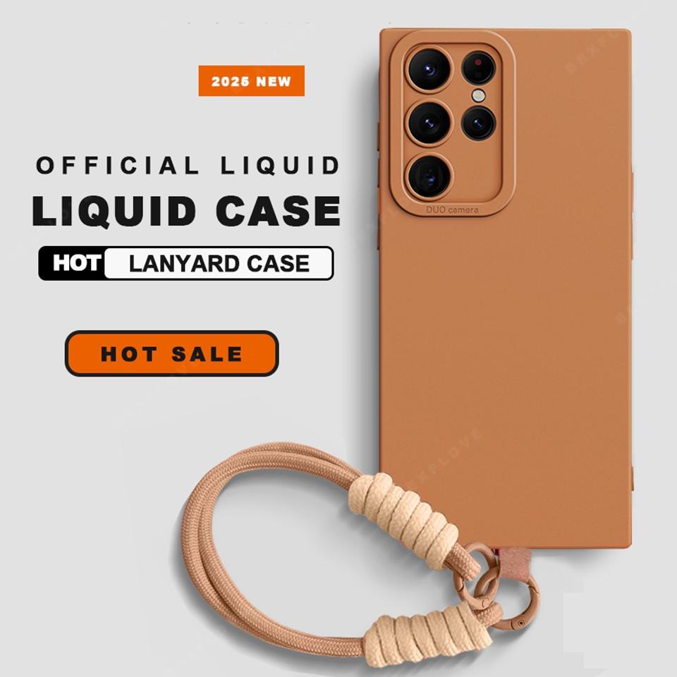 Wrist Strap Liquid Silicone Phone Case For Samsung Galaxy S24 S23 S22 S25 Ultra Plus A54 A53 A52 A55 5G Lanyard Original Cover
