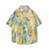 Summer Beach Floral Shirt for Men Fashion Shirt Blouse Tide Hawaiian Loose Print Short-sleeved Couple Shirt