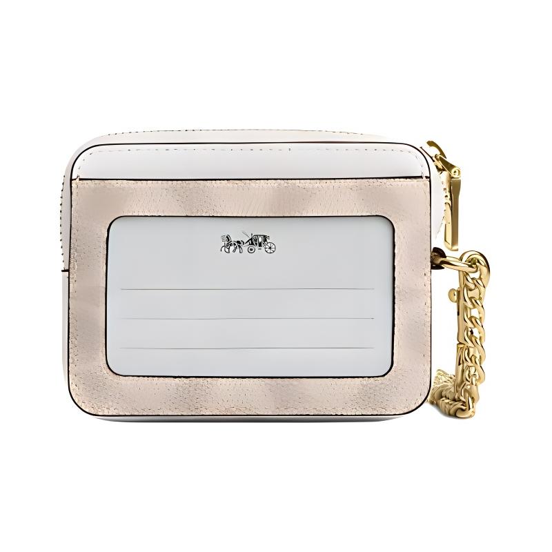 Coach Держатель для карт Чехол на молнии 8 Логотип бренда Металлическая молния Искусственная кожа и переработанная кожа Женский песочный Песочно-желтый и мелово-белый