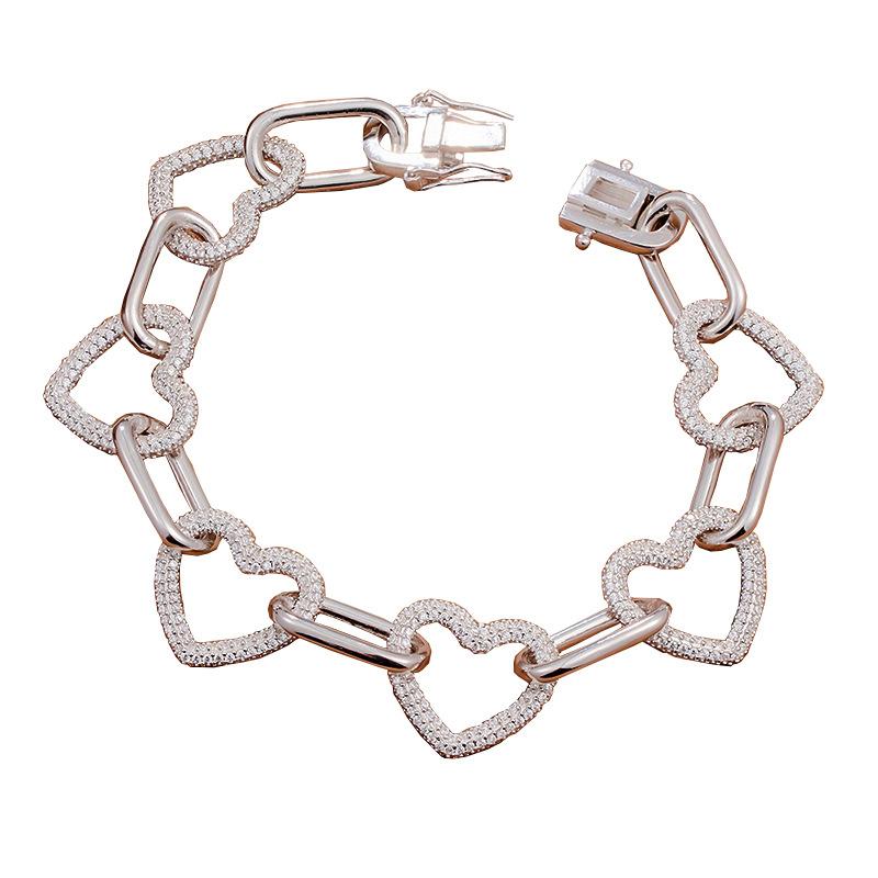 Chain Full Diamond Love Bracelet Women's Sterling Silver Ladies 2021 New Heart Shaped Peach Heart Silver Hot Selling Silver Jewelry
