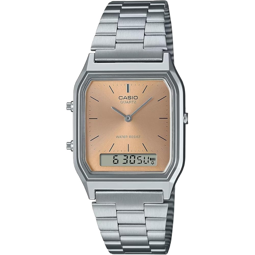 Casio Ana-Digi Quartz Watch Vintage Series AQ-230A-4AMQY Unisex Dual Time Apricot Color