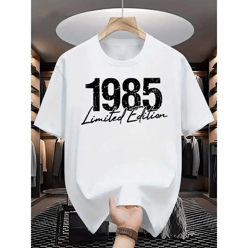 Европейские размеры Мужская футболка с графическим принтом '1985 Limited Edition' - Черная Повседневная Летняя Футболка с Белым Принтом