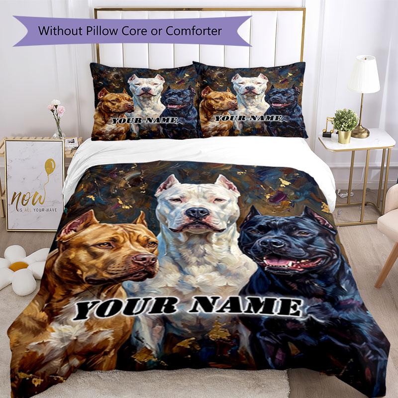 3PC Custom Name Pit Bulls: Strength Loyalty Bedding Set Printed Bedding Set Duvet Cover Closure Includes 1 Duvet Cover & 2 Pillowcases for All Seasons