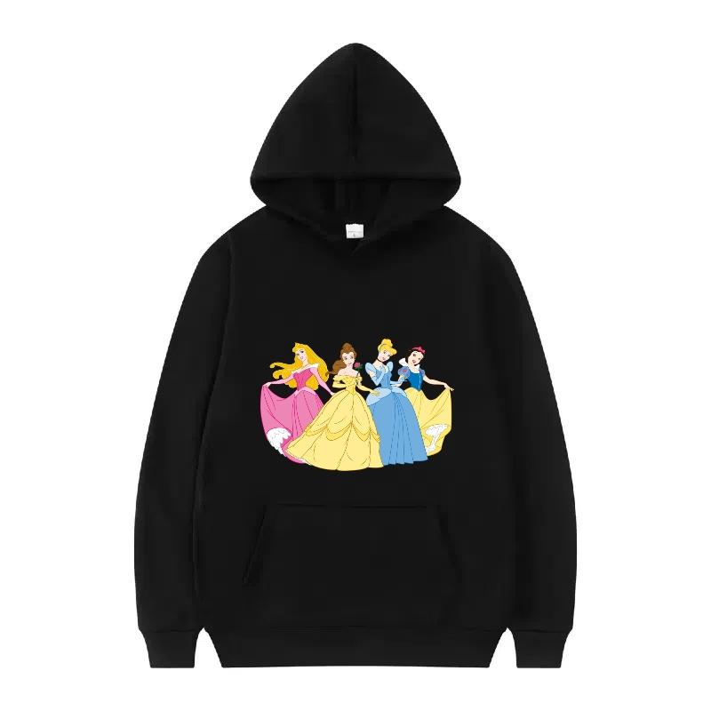 Disney Princess Pattern Woman Fashion Sporty Loose Black Spring Tops Clothes Pullovers Ladies Cheap Y2k Hoodies Men Sweatshirts
