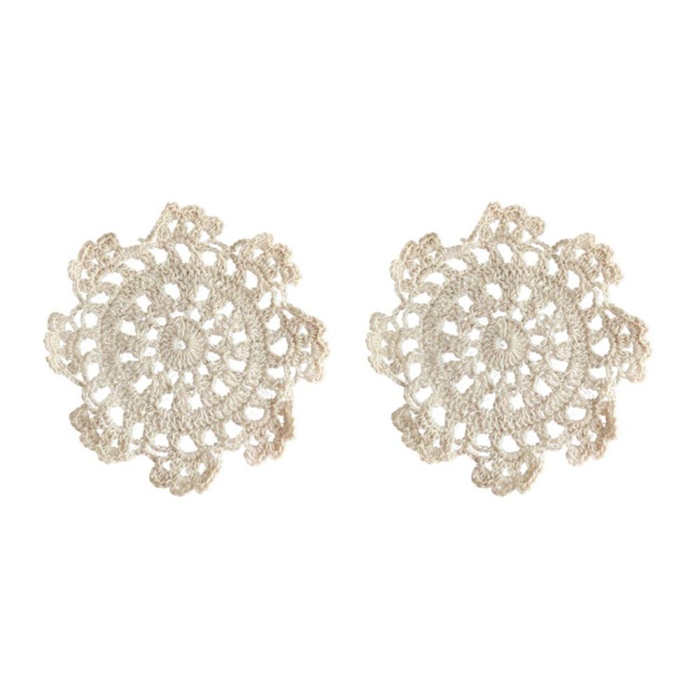 2/4Pcs Knitted Texture Lace Floral Coasters Vintage Round Woven Placemats Coffee Table