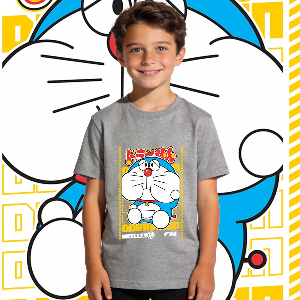Boys Girls Cotton T Shirt Doraemon Anime Print Casual Summer Top Short Sleeve Kids Clothing Soft Breathable Children Daily Wear