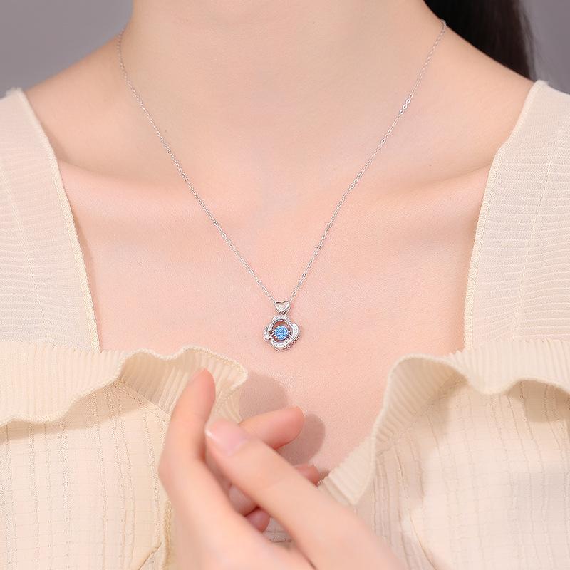 Ожерелье из чистого серебра S999 с четырьмя листами клевера на удачу, модная универсальная цепочка на ключицу в форме сердца с бриллиантом