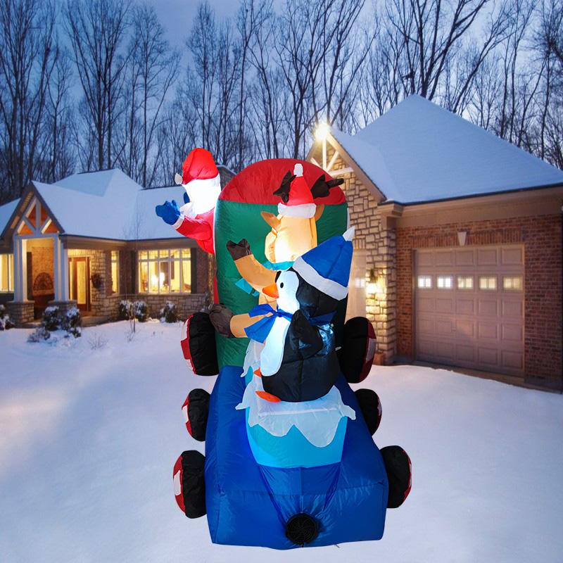 Inflatable Toys Christmas Decorations 2.1M/7FT Santa Drive Train with LED Lights Model Party Holiday Props Outdoor Xmas Decor