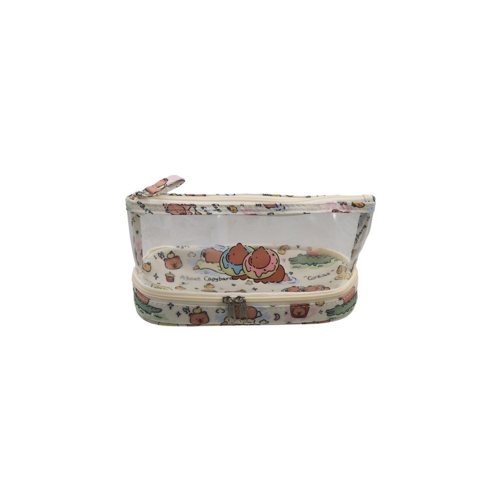 Cartoon Student Pencil Pouch Canvas Stationery Storage Bag Simplicity Transparent Pencil Case  Girl