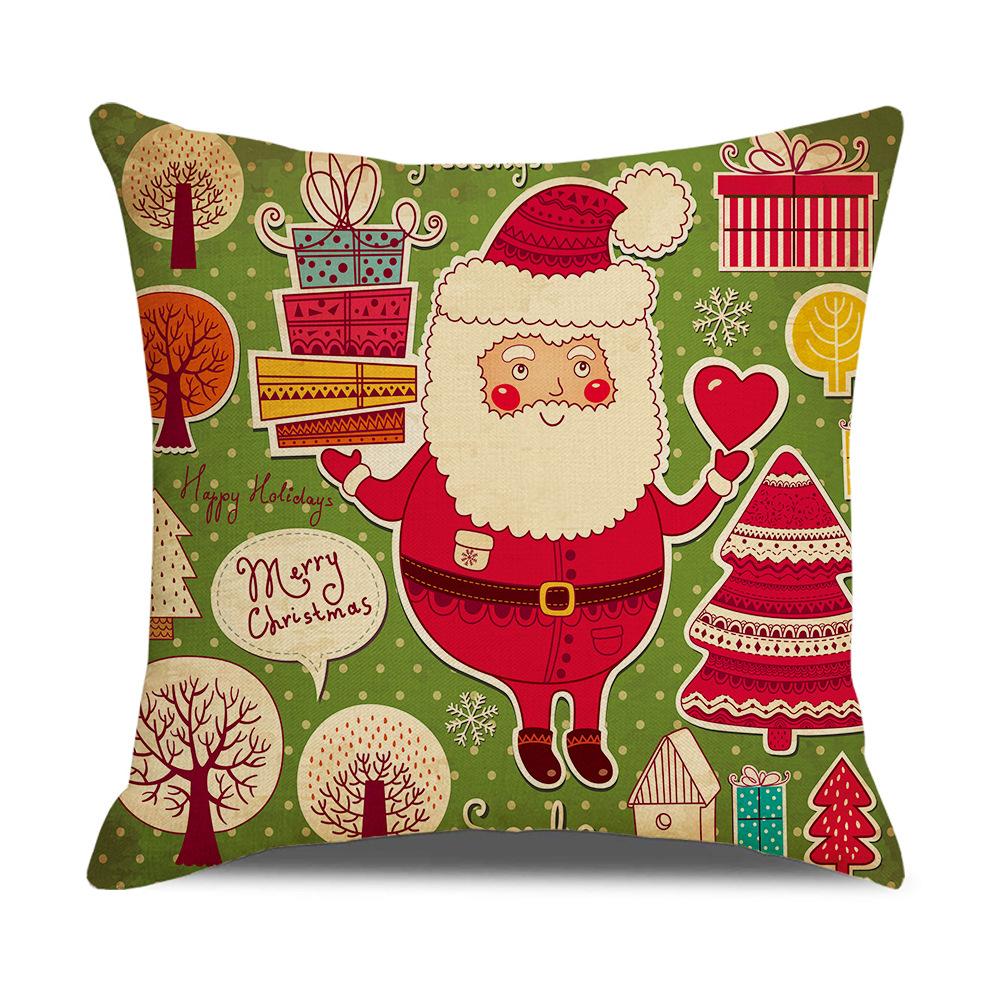 New Sofa Pillow Cover Santa Claus Cartoon Print Holiday Gift Home Soft Furnishing