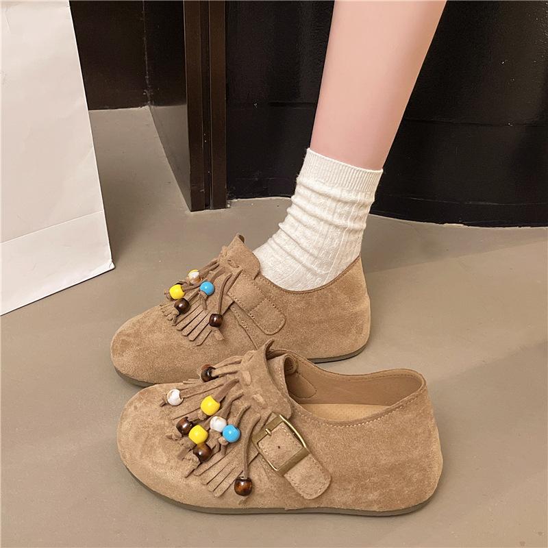 Women's Shoes Flat Tassel Niche Bohemian Women's Outer Wear Spring and Autumn Mary Jane Grandma