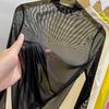 Ultra Thin Perspective Sun Protection Base Shirt for Women In Summer Long Sleeved Shirt with Inner Lining T-shirt Sheer Shirt Semi High Neck Mesh Top
