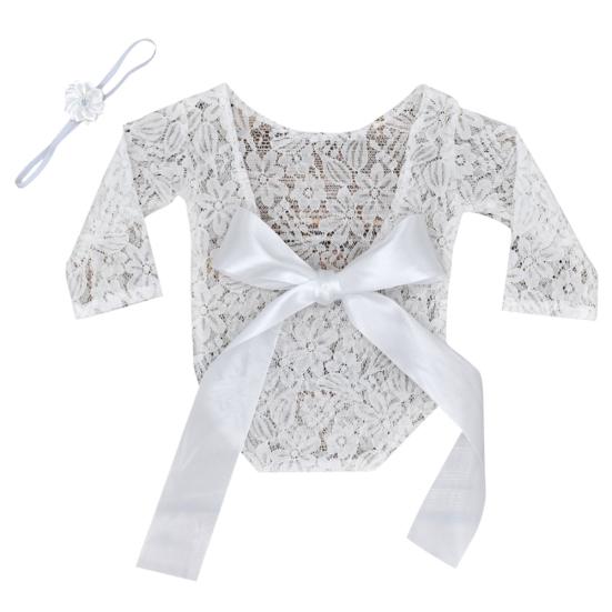 Мягкий кружевной комбинезон с бантом для новорожденных девочек, повязка на голову с цветком, реквизит для фотосъемки